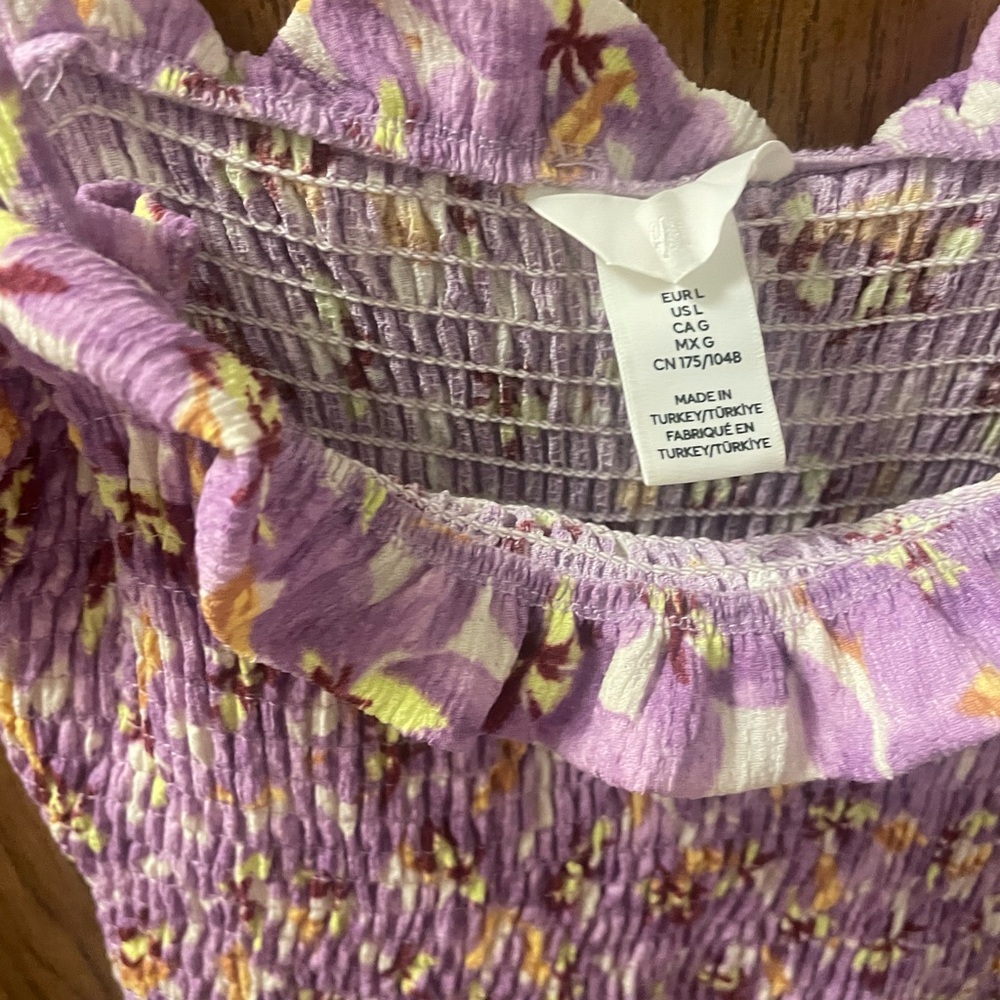 H&M Purple Floral Smocked Midi Dress